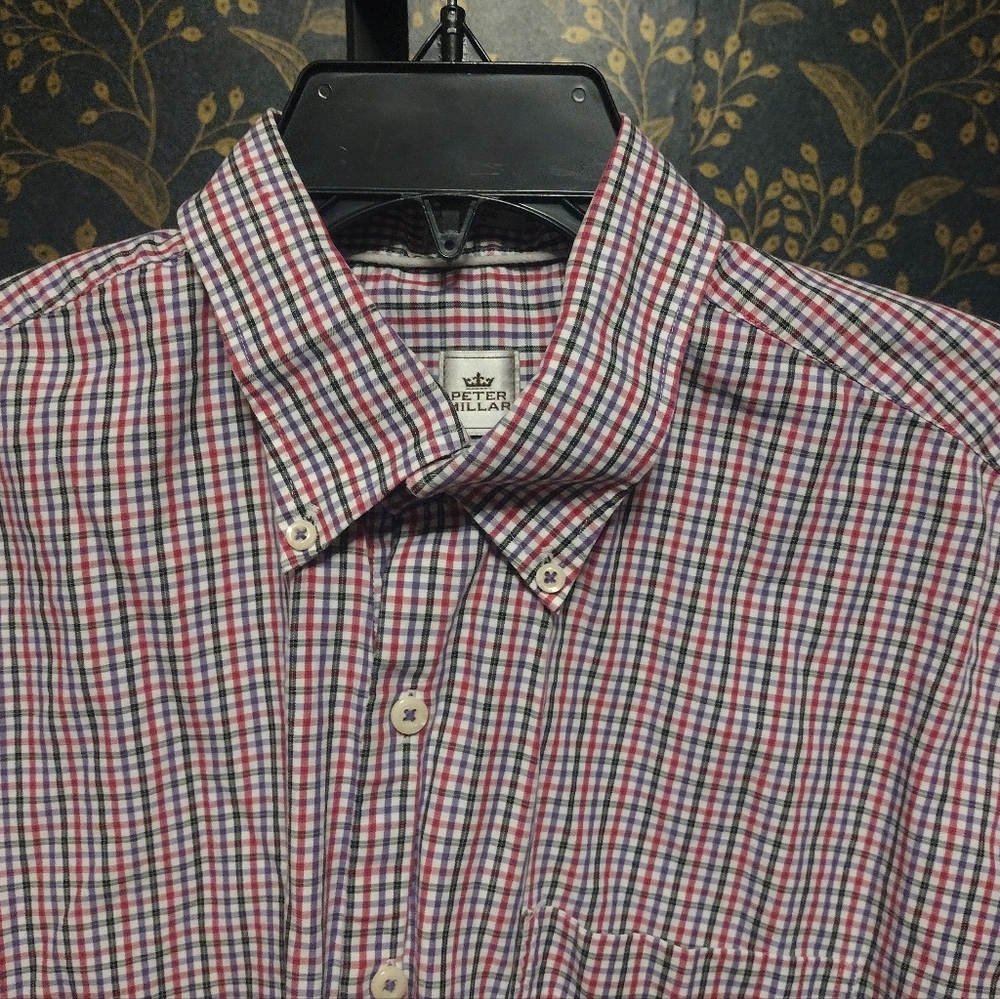Peter Millar Pink, Purple, Black, And White Button Down